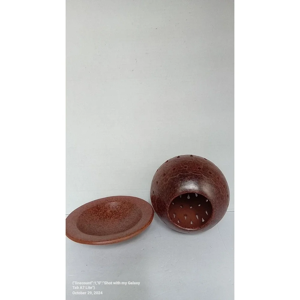 Rustic Brown‎ Sphere Candle Holder with Stand - Decorative Orb Tea Light